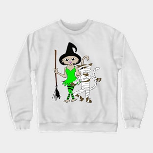 Halloween cats witch and mummy Crewneck Sweatshirt